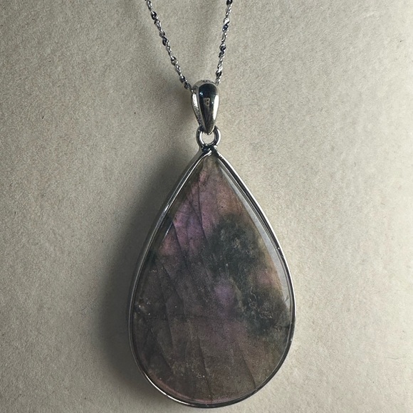 Purple Flash Labradorite Teardrop Necklace - Picture 1 of 10